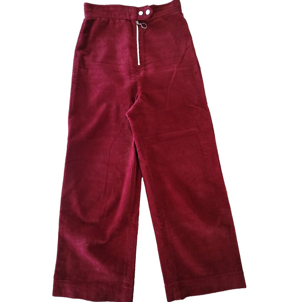 Women's Red High Rise Wide Leg Corduroy Pants Western Boho Retro SZ 4